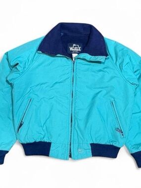 Vintage 80s Woolrich Detroit Bomber Fleece Lined Teal Jacket Made in USA